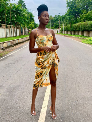 Orange Tie Dye Print Structured Dress