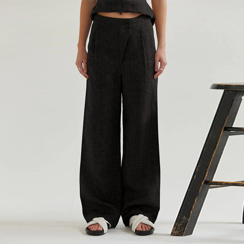 Lena Linen Cotton Wide Leg Trousers