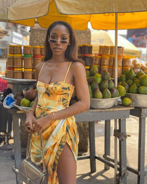 Orange Tie Dye Print Structured Dress