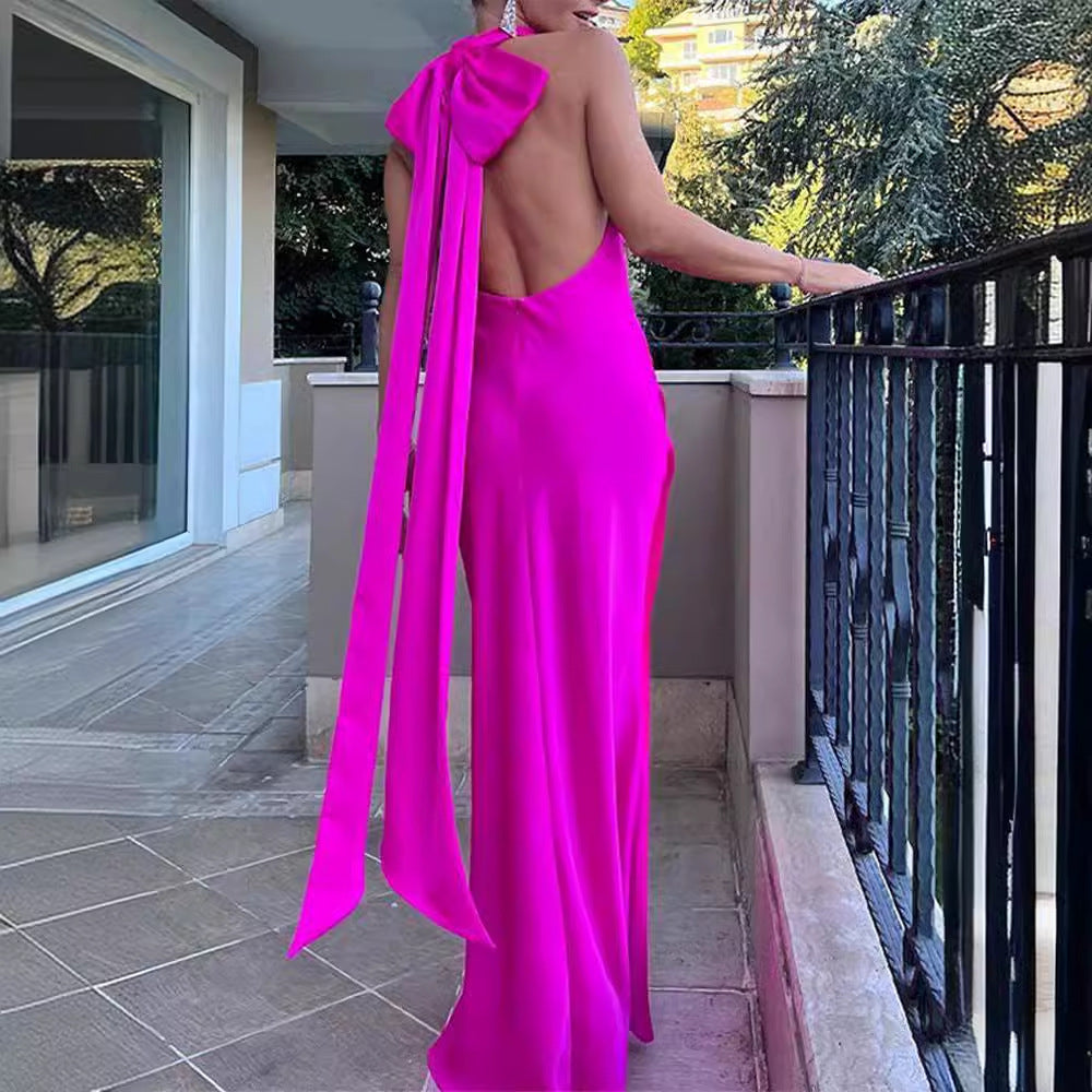 Misha Evianna Satin Gown - Hot Pink