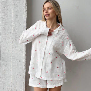 Fashion Heart Printing Pajamas Two-piece Casual