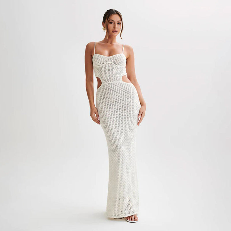 Amara Ivory Knit Cut-Out Maxi Dres