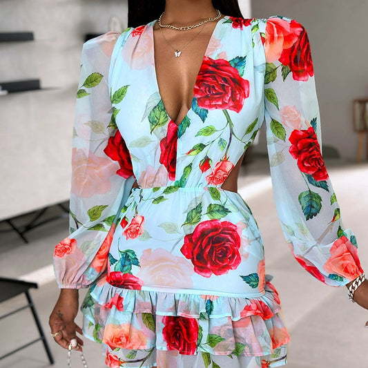 Isabelle Floral Print Ruffled Mini  Dress