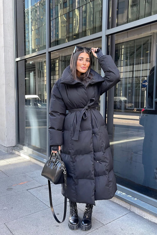 Malina -  Quilted Long Belted Puffer Coat