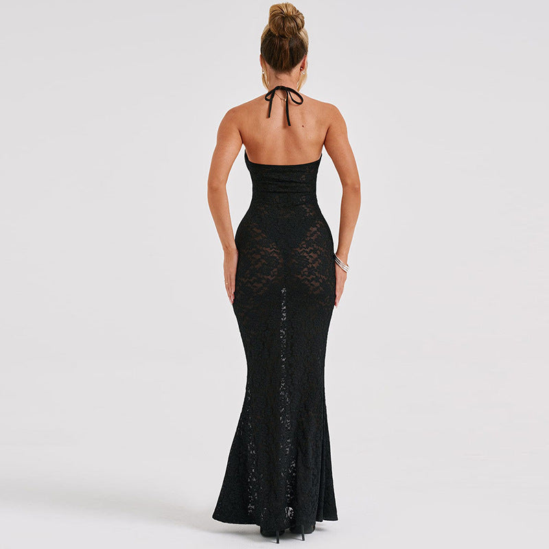 "Venezia" Lace Maxi Dress - Black