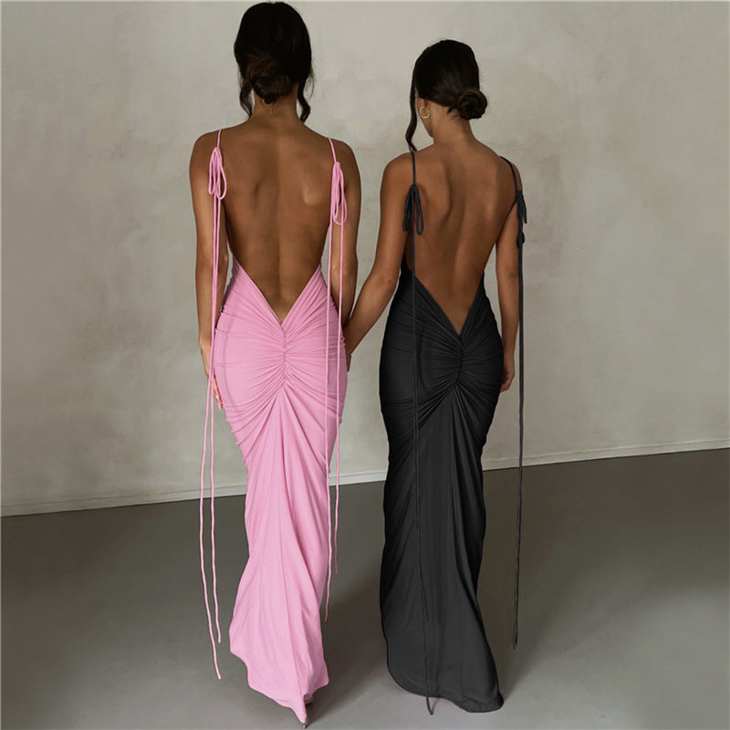New Women's Fashion Halter Sexy Backless Slim Package Hip Temperament Dress