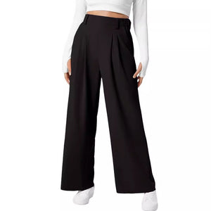 Women's Wide Leg Pants Elastic High Waist Waffle Knit Casual