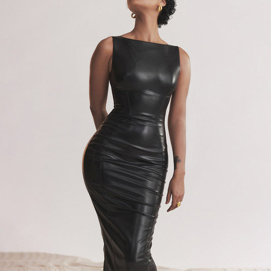 Lara Leather Bodycon Midi Dress