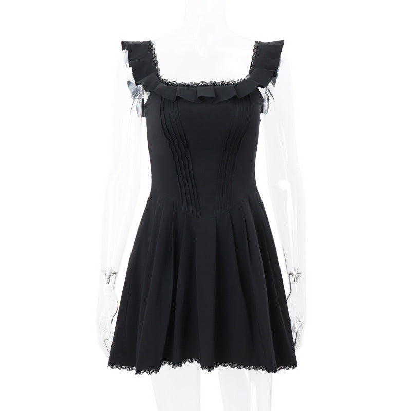 ELOUISE - LACE TRIM PLEATED MINI DRESS