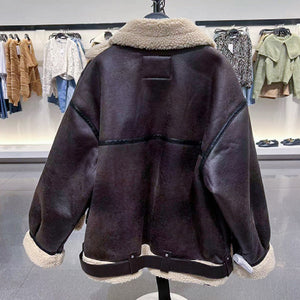 Brown Sherpa Lined Aviator Leather Jacket