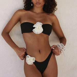 Ivy 3D Floral Bandeau  Bikini Set - White
