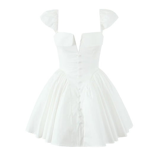 European And American Waist Slimming Pleated Slim White Dress Skirt