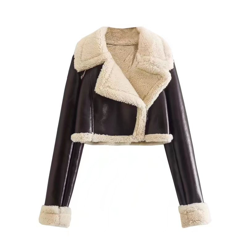 Claire - Cropped Lambswool Leather Jacket