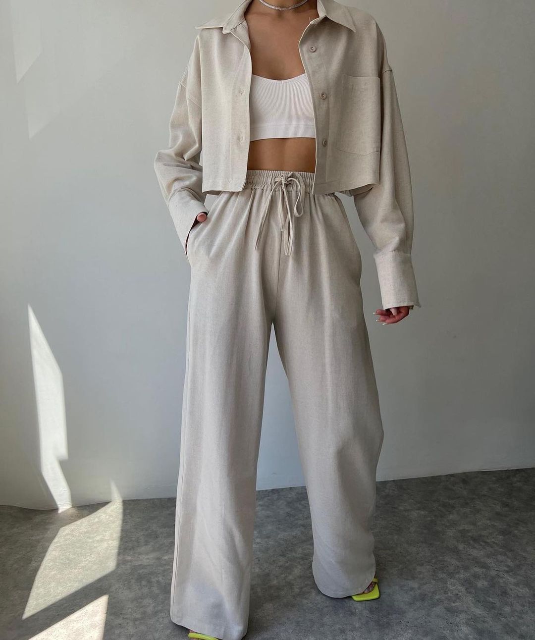 Long Sleeve Button Down Wide Leg Loungewear Set - Hemm 