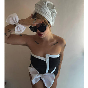 Sophia Black Tube Top One-Piece Swimsuit