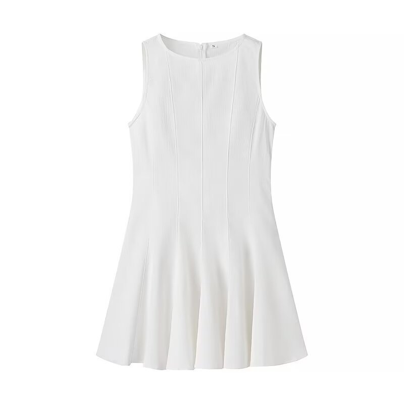 European And American Personality Fashion Casual Round Neck Sleeveless Short White Dress