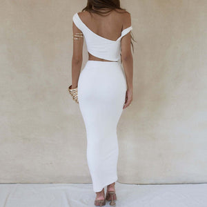 Louanne Diagonal Collar White Robe Maxi Dress