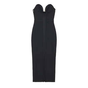 Summer Tube Top V-neck Diamond Black Bandage One-piece Dress