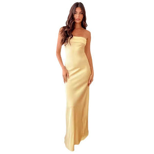 Summer Women's Solid Color Chest-wrapped Elastic Backless Knitted Satin Dress