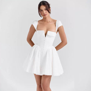 European And American Waist Slimming Pleated Slim White Dress Skirt