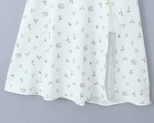 Sweet Cherry Printed Sleeveless Split Dress French Backless