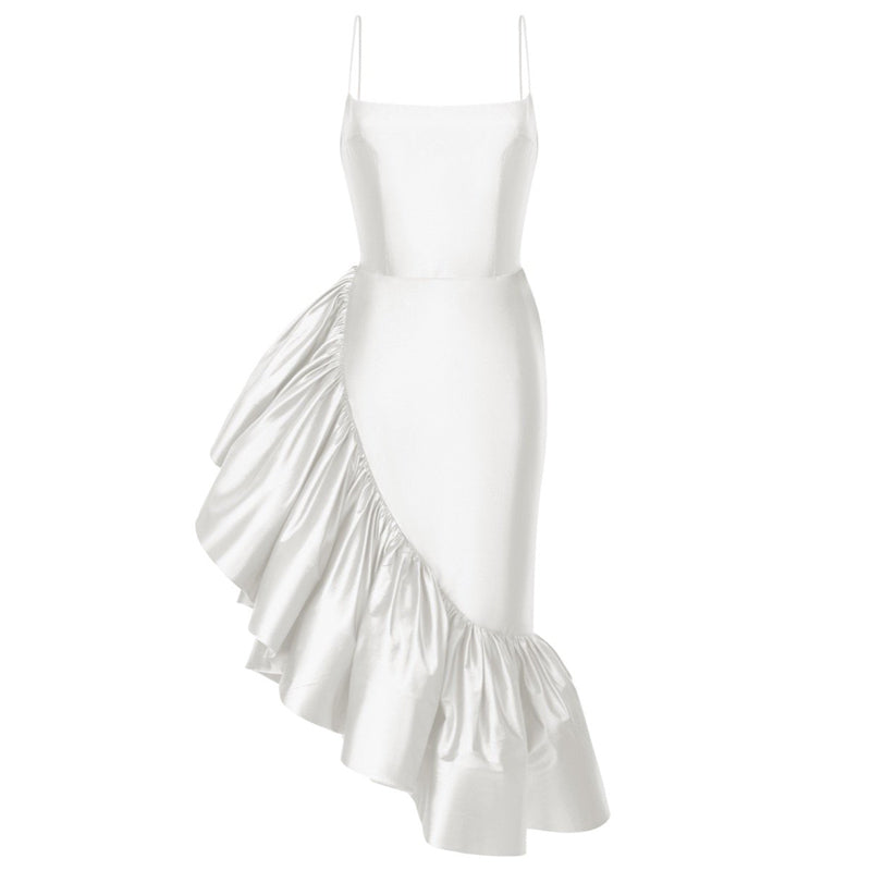 Asymmetrical Ruffles Sleeveless Midi Dress