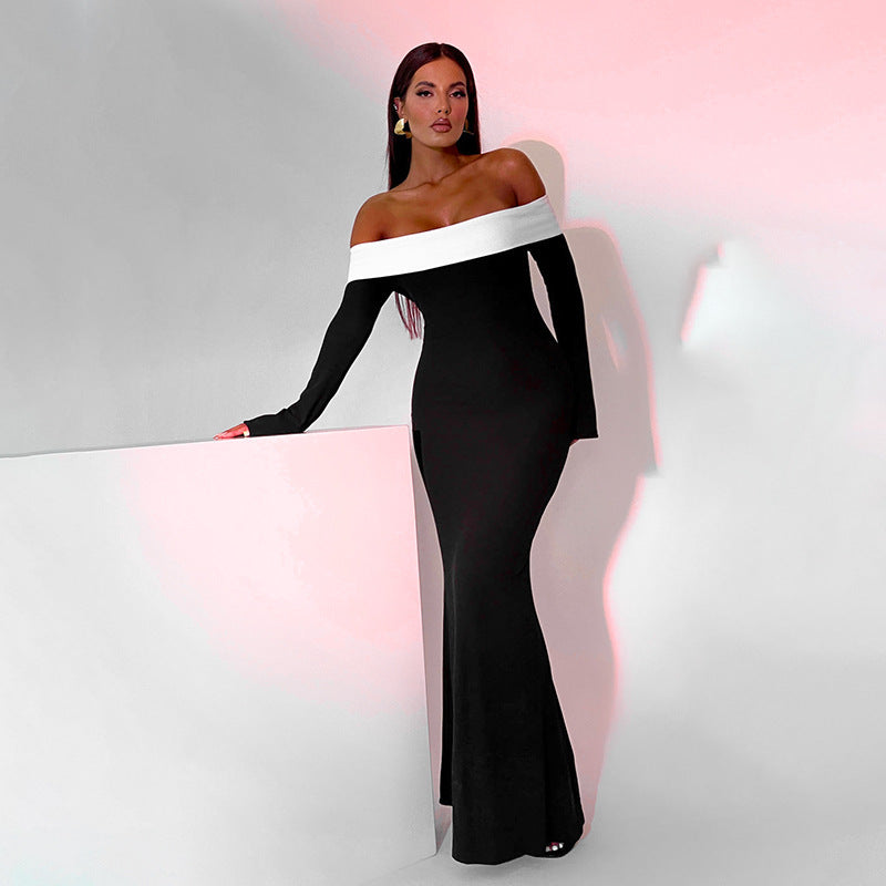 Olivia Off Shoulder Long Sleeve Bodycon Fishtail Maxi Dress