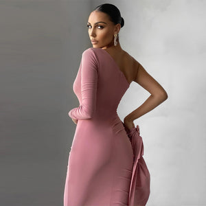 Rose Pink Asymmetric Maxi Dress