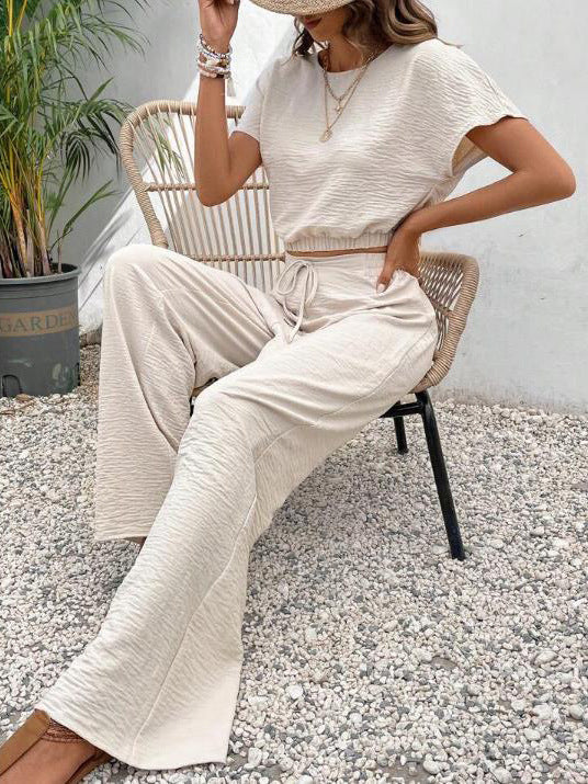 Women's Solid Color Round Neck Slim Fit Sleeveless Top Trousers Suit