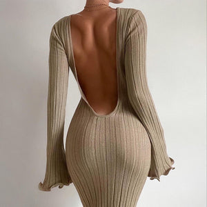 Ruffled Long Sleeve Knitted Maxi Dress