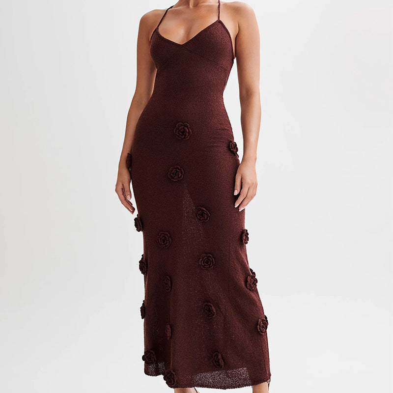 Ava Crochet Maxi Dress with Floral Appliqué