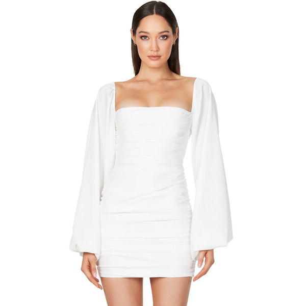 Addison Sparkley Squin Lacy Long Sleeve Party Mini Dress - White