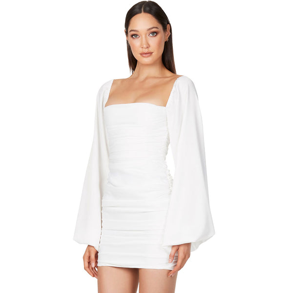 Addison Sparkley Squin Lacy Long Sleeve Party Mini Dress - White