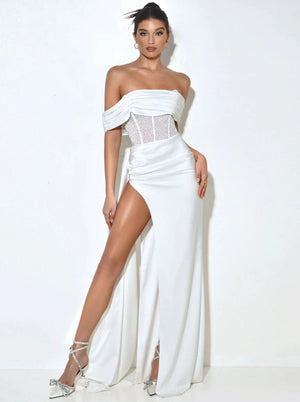 Esme gown Off-shoulder Long Slit White Bandage Dress