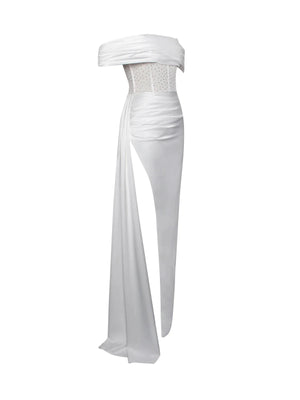 Esme gown Off-shoulder Long Slit White Bandage Dress